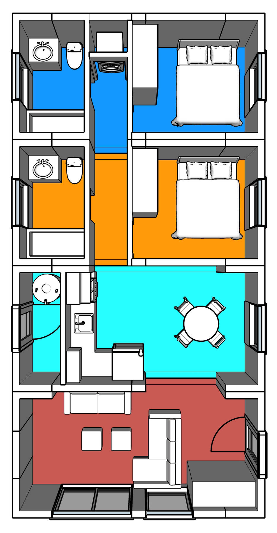 4 Qbits - 2 Bedrooms, 2 Bathrooms Large House
