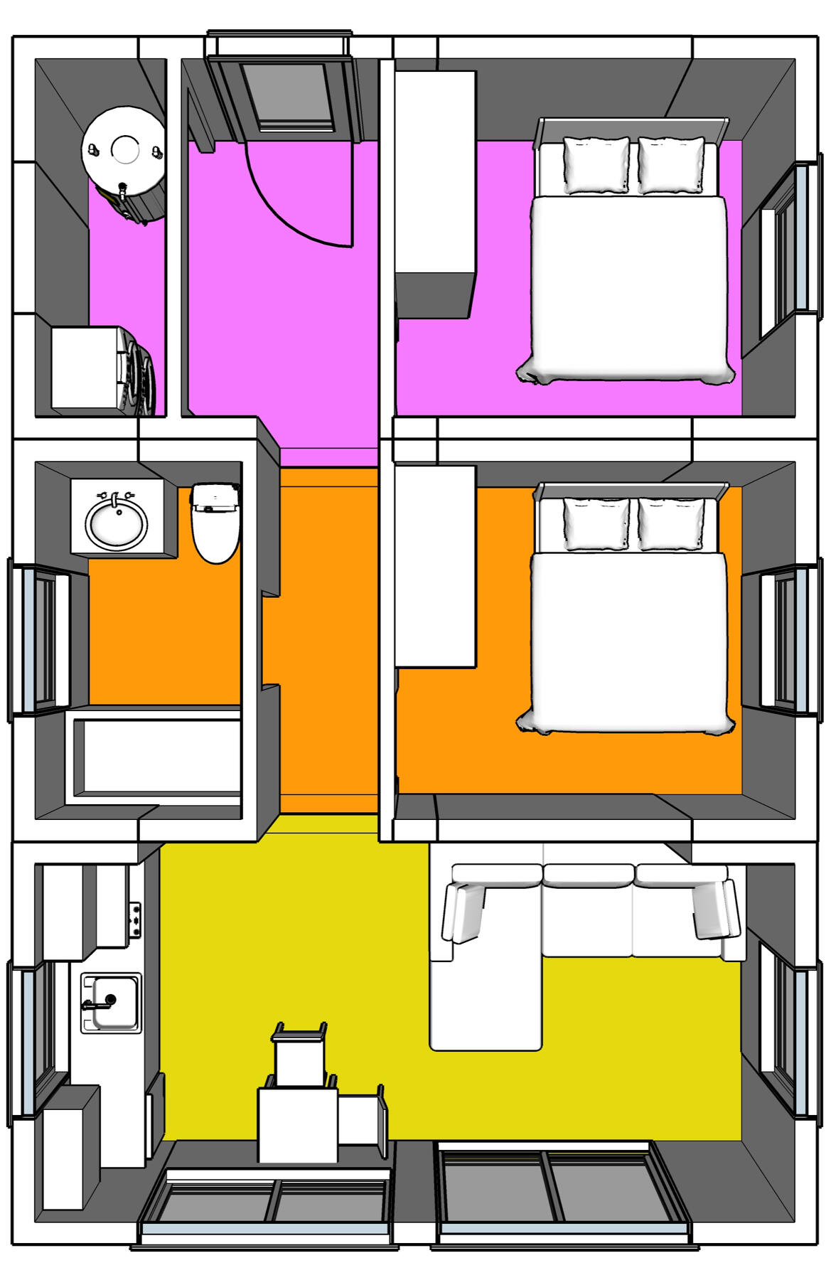 3 Qbit - 2 Bedroom, 1 Bathroom Medium House