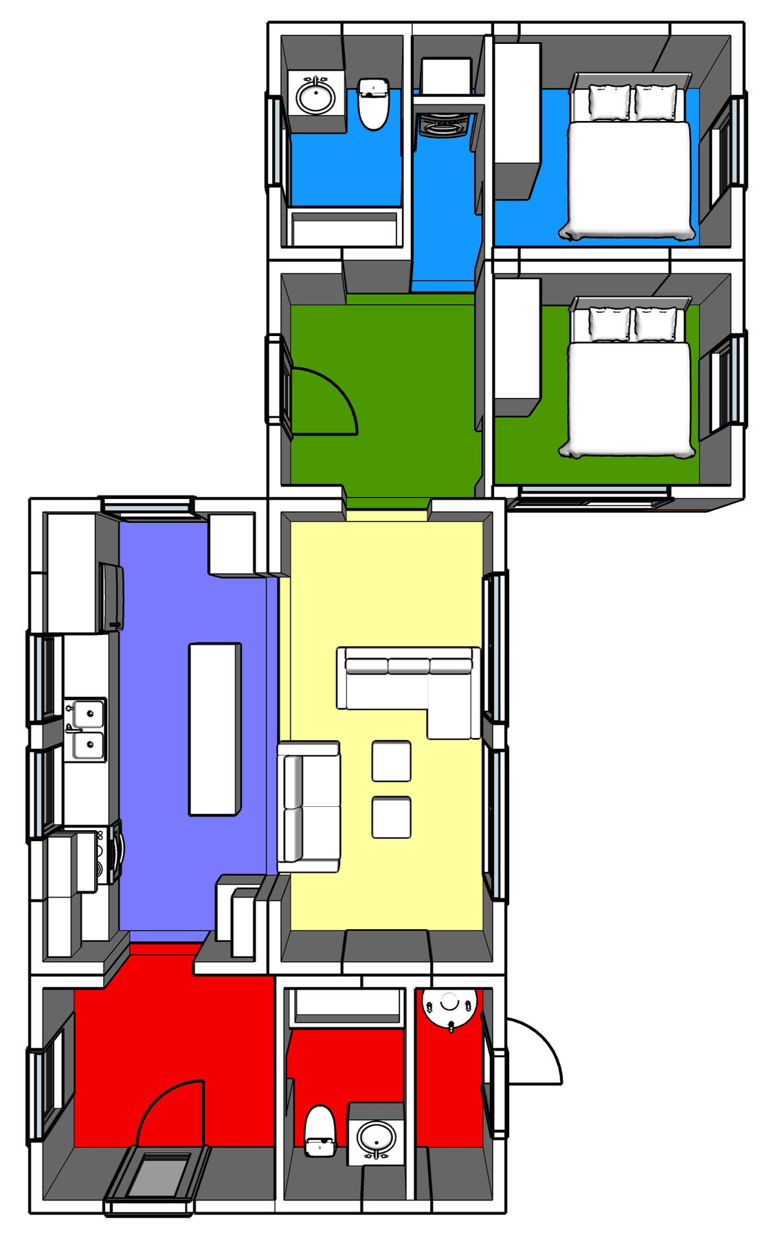 5 Qbits - 2 Bedrooms, 2 Bathrooms Extra Large House