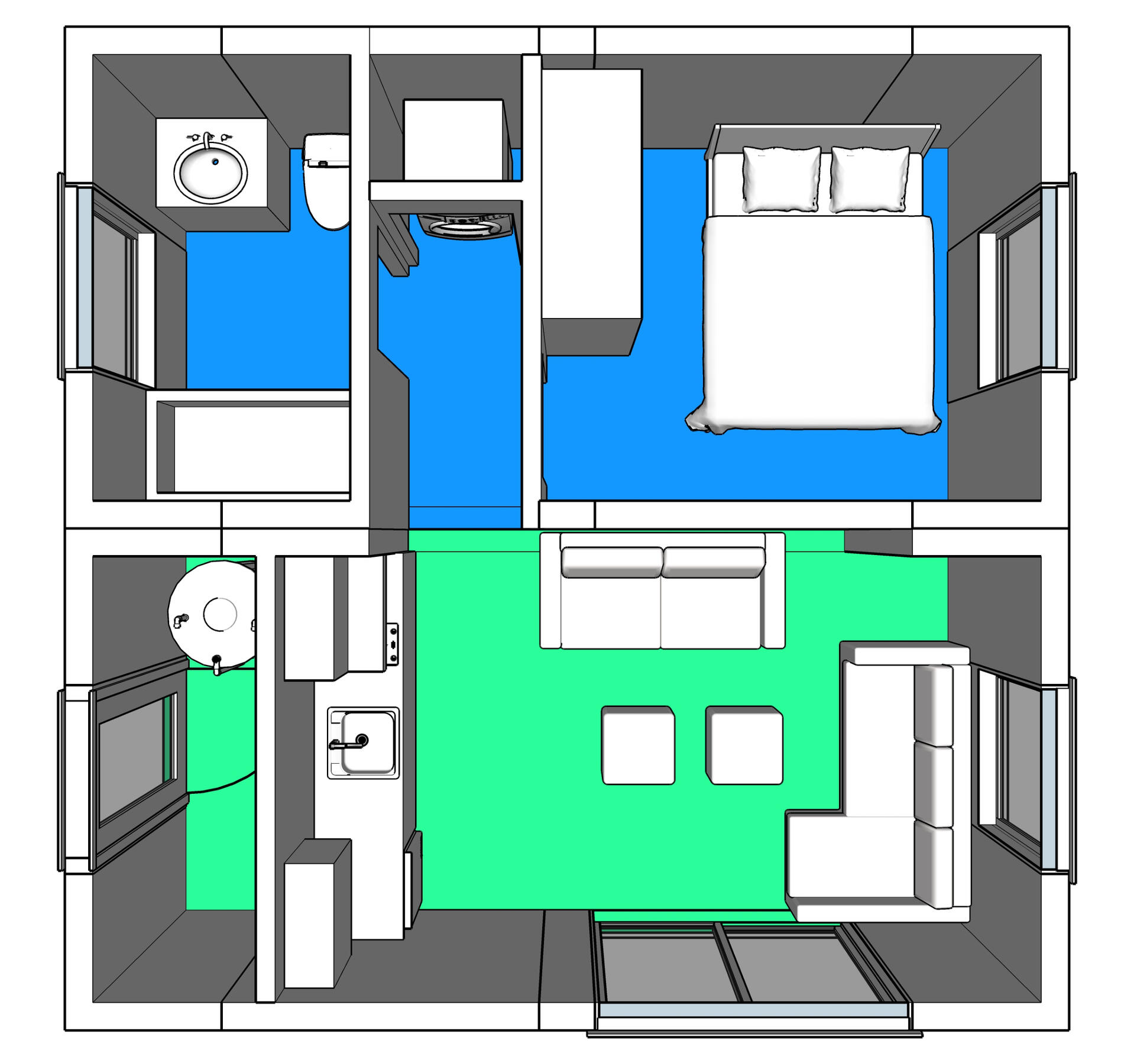 2 Qbits - 1 Bedroom Small Home
